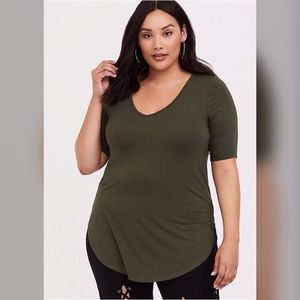 SUPER SOFT OLIVE GREEN V-NECK TUNIC TEE